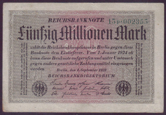 1923 Germany 50 Million Mark small (blossoms wmk) L000114